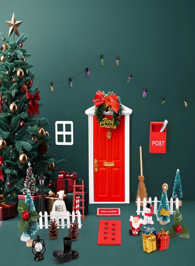 80UncleKimby 31Pcs Christmas Elf Fairy Door Kit - Miniature Accessories Garden Wooden Decorations Craft Set(Red) - Image 4